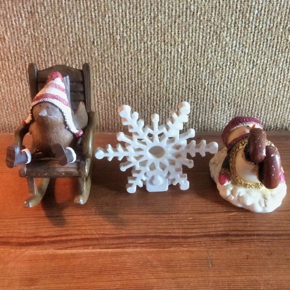 Snow Bird Snow Man Snowflake Winter Figurine Set Snowy Decor Lot - Picture 5 of 5
